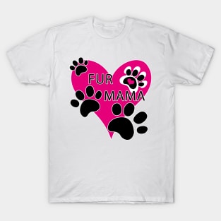 Fur Mama Pink Heart Paw Prints T-Shirt